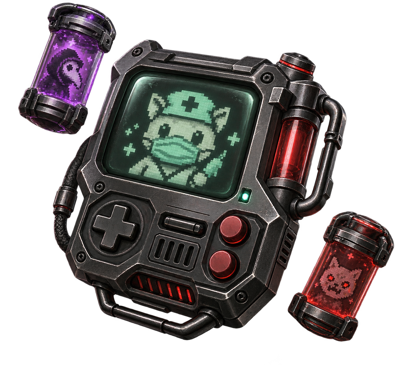 Original PLAGUE laboratory terminal with a pixel medic agent and collectible agent cartridges